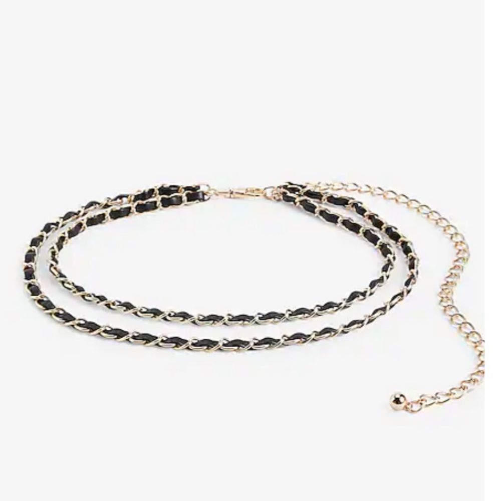 NWT EXPRESS Black Double Rope Faux Leather Chain Belt - Size S/M